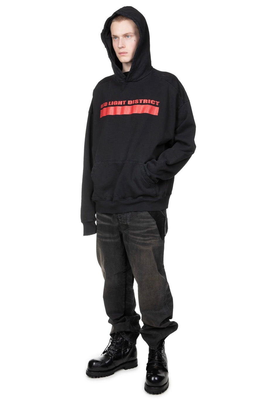 Alexander Digenova Red Light
Zone Crack Print Washed
Distressed Hoodie Sweatshirt